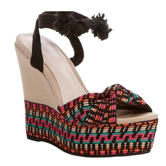 Schutz Deluna Ankle Tie Espadrille Wedge Sandals - Picture 1 of 8